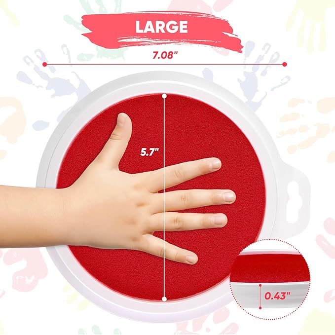 Lorzon 16 Pack Washable Ink Pads for Kids, 7" Large Round Stamp Pads for Finger Painting Rubber Stamps