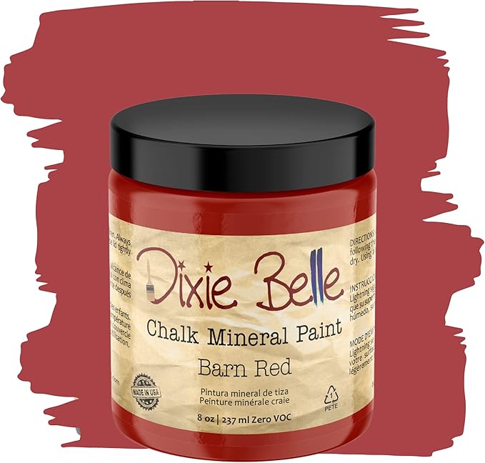 Dixie Belle Paint Company Chalk Finish Furniture Paint - Barn Red (8oz) - Matte Deep Red Chic Chalk Mineral DIY Furniture Paint