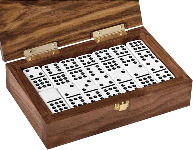 Alex Cramer The Nines Double 9 Domino Set. American-Made Solid Walnut Case Holds Our 55-Piece Set of Dominoes (Double Nine Domino Set for Adults)