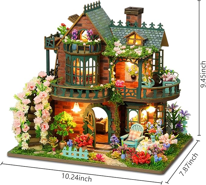 DIY Miniature House Kit - DIY Mini House Building Kit - Wooden Dollhouse Miniature Kit -Tiny Garden House Diorama Building Kits with Light - 3D Puzzle Adult Craft Unique Gift