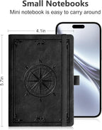 AHGXG Small Lined Pocket Journal Notebook for Men - 256 Numbered Pages College Ruled B6 Mini Journal, Vintage Soft Leather Hardcover, 80gsm Paper, for Women Work Office School, 4.1'' X 5.7''- Black