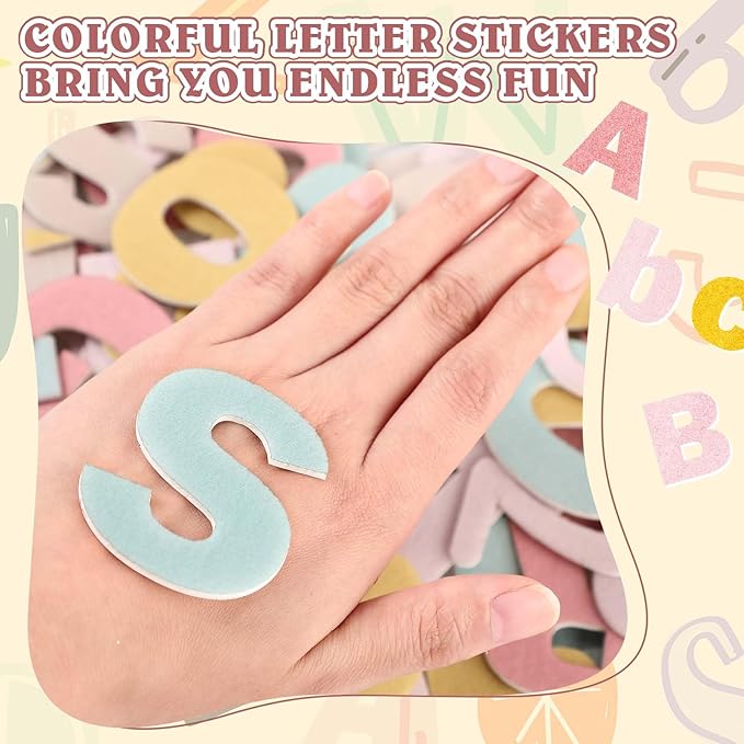 Breling 310 Pieces Felt Bulletin Board Letters Sticker with Number, 2" Bulk Self Adhesive ABC Upper Lowercase Sticky Letter for Christmas Gift Poster Bulletin Board Classroom(Boho Color)