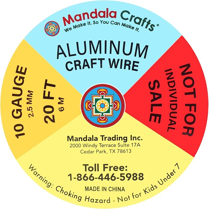 Mandala Crafts 10 Gauge Anodized Aluminum Craft Wire for Jewelry Making - 120 FT Colored Flexible Silver Copper True Blue Pink Ice Blue Green Wire - Bendable for Bonsai Armature Crafting Sculpting