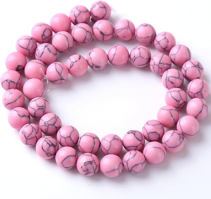 60pcs 6mm Pink Turquoise Beads Natural Stone Round Loose Spacer Beads for Jewelry Making DIY Bracelet Necklace 1 Strand 15inch