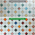 DKTIE Stained Glass Window Film Geometric Patterns, Fine Frosted Window Clings for Glass Windows, Waterproof for Bathroom Window Privacy Film Day and Night (S533, 17.7in X 78.7in)