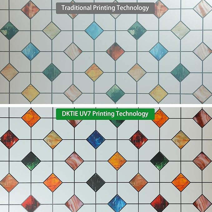 DKTIE Stained Glass Window Film Geometric Patterns, Fine Frosted Window Clings for Glass Windows, Waterproof for Bathroom Window Privacy Film Day and Night (S533, 35.4in X 78.7in)