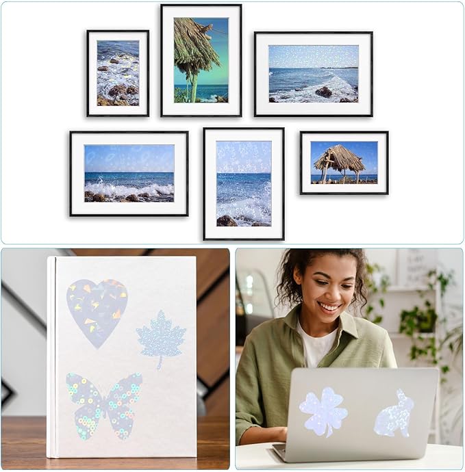 PATIKIL 11.7x8.3" Holographic Sticker Paper, 10Sheets A4 Polypropylene Self-adhesive Transparent Waterproof Laminate Overlay Film for Photo Cards Scrapbook Decorations, Starlight