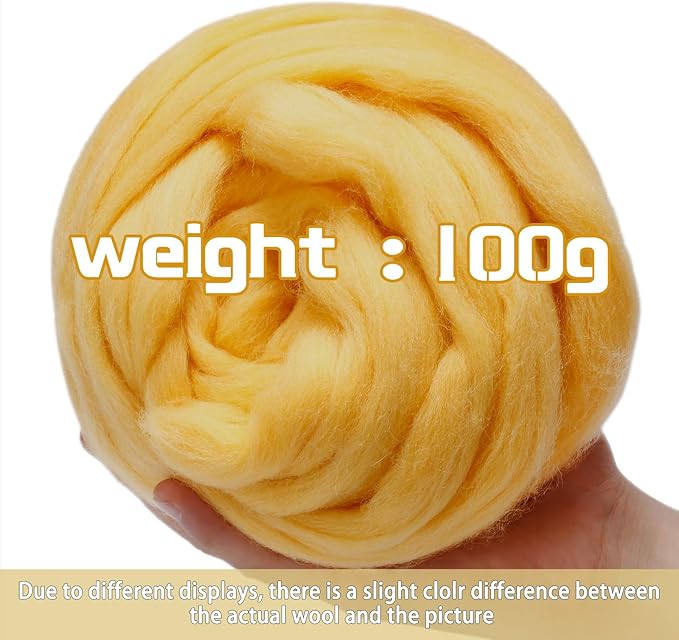 3.53oz Wool Roving Yarn, Wool Felting Supplies, Pure Wool, Chunky Yarn, Spinning Wool Roving for Needle Felting Wet Felting DIY Hand Spinning (Yellow)