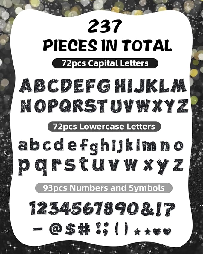 237 Pcs Glitter Bulletin Board Letters, Numbers and Punctuation, Poster Board Letters Alphabet Cut Out Cardboard Letters Accessories for Classroom Display Decorating Supplies 4inch (Black)