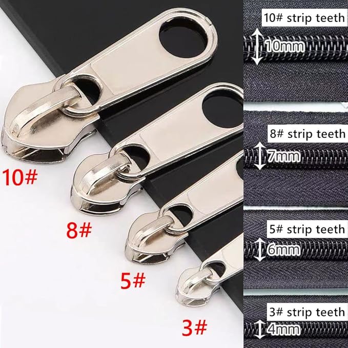 Platinum 48-Piece Metal Zipper Repair Accessories Set - DIY Sewing Kit with Zipper Head Slider, Retainer Box, Insert Pin, Top & Bottom Stoppers for 3# 5# 8# 10# Zippers