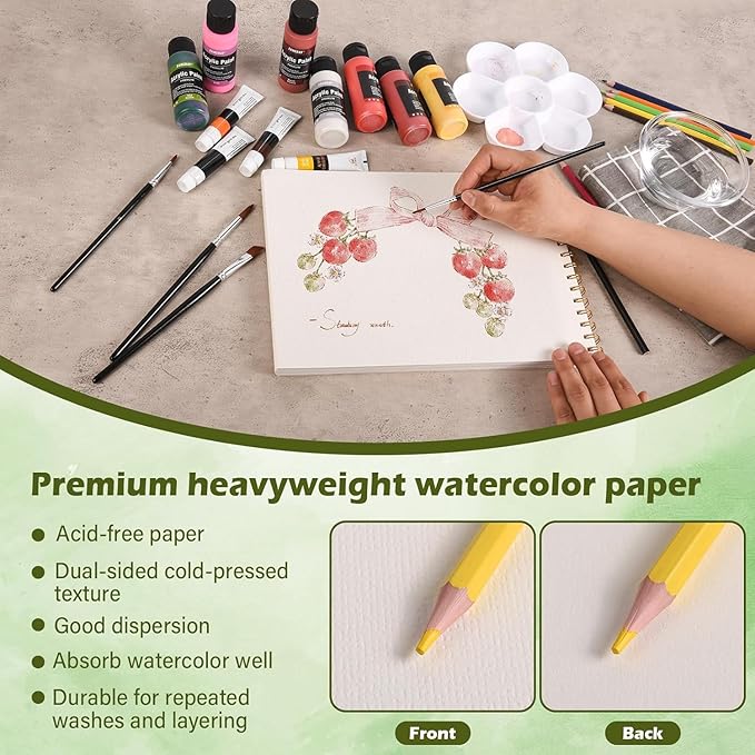 2-Packs Watercolor Paper Pad 3.5x5.5 Inch | 30 Sheets 140lb/300g,Spiral-Bound, Tear-Resistant & No-Bleed | Artist-Grade for Water Color Paper/Ink | Compact Travel Sketchbook (Adults, Students)