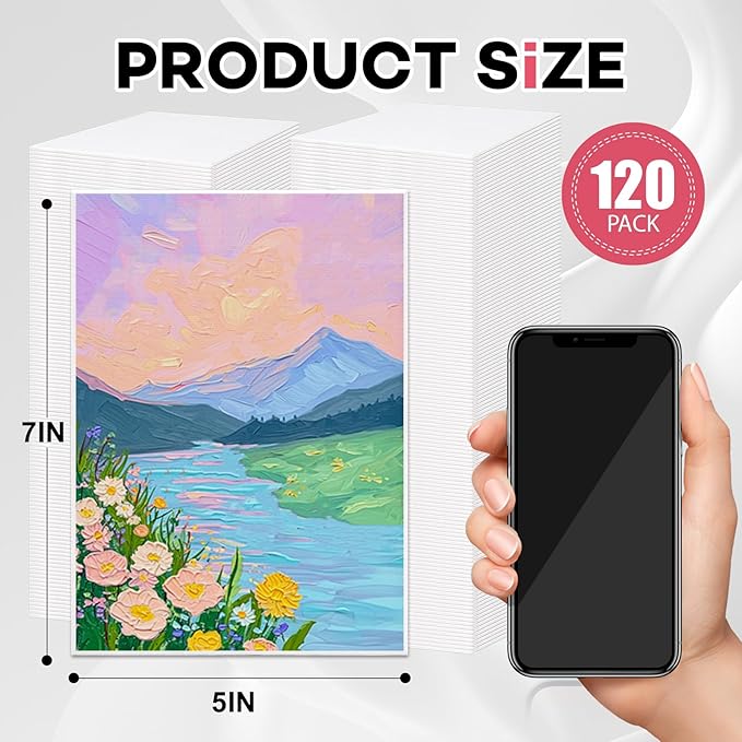 ESRICH 120 Pack 5x7 Inch Small Canvases for Painting, Painting Canvas 5x7 Inch Cotton Primed Acid Free Mini Blank Canvas Panels for Oil Paint,Watercolor,Acrylic Paint, Gouache, Tempera