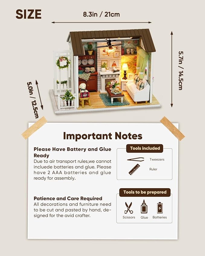 DIY Miniature House Kit, DIY Dollhouse Kit for Adults to Build, Mini House Kit with LED, Mayberry Street Miniatures, Ideal Gifts for Birthday, Valentine Christmas(Happy Times)