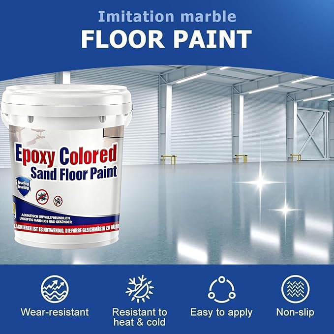 Epoxy Colored Sand Floor Paint, Epoxy Floor Paint for Concrete, High Gloss Marble Effect Coating, Waterproof Non-Slip Concrete Paints, Suitable for Indoor/Outdoor Use (Dark Blue,32 oz/1 kg)