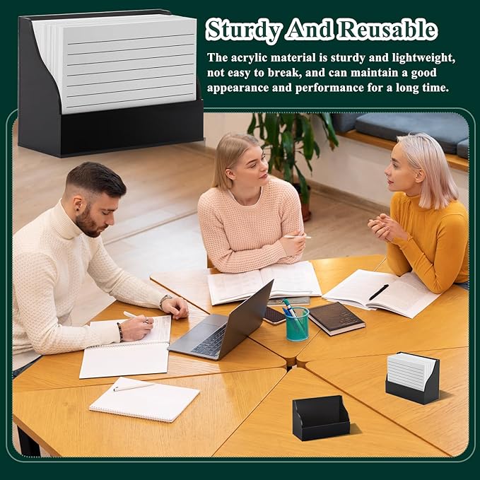 2 Pack Black Index Card Holder 3 X 5 Note Card Organizer Acrylic Index Card Box Flash Card Storage Box Postcard Display Stand Business Card Holder Desktop for Business Office(No Card)