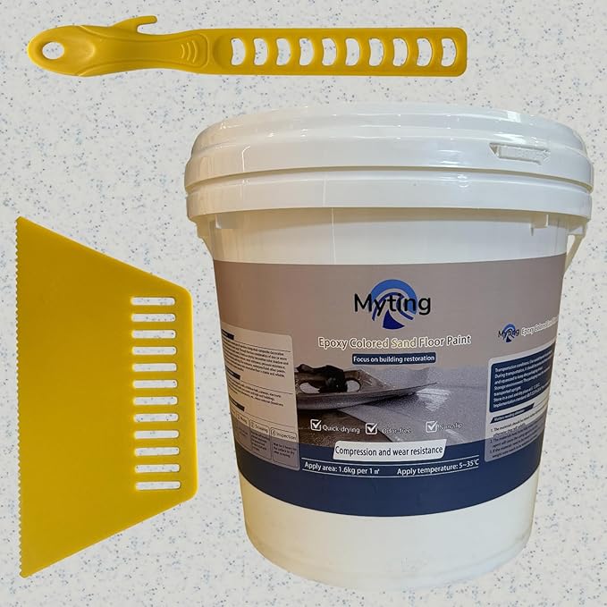 Epoxy Colored Sand Floor Paint, Epoxy Floor Paint High Gloss Marble Effect Coating for Indoor and Outdoor, Wear-resistant and non-slip Self-leveling Coating Yellow 176OZ(5KG)