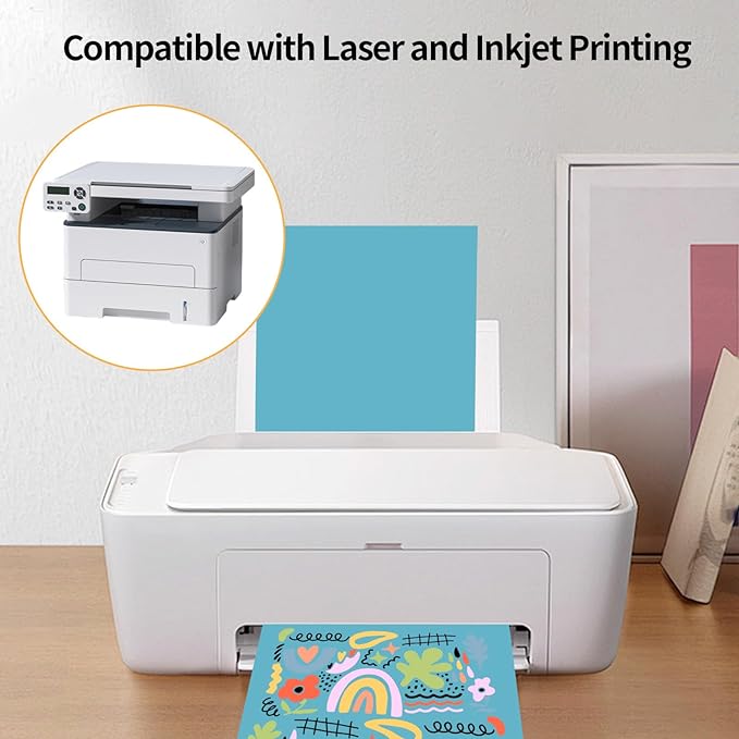 Printable Sticker Paper, 20 Sheets Lake Blue Printable Sticker Paper, Laser/Inkjet Printing- Matte, Letter Size (8.5" x 11")