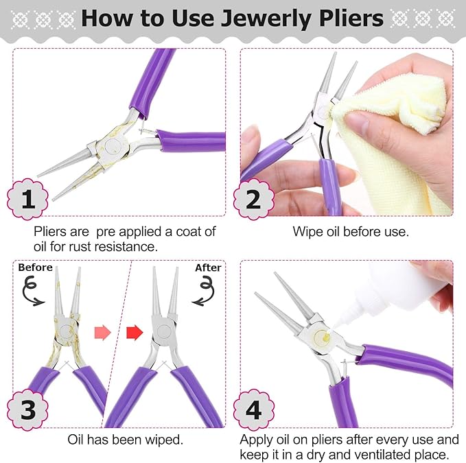 anezus 7 Pcs Jewelry Pliers and Jewelry Beading Wire Tools Set Includes Needle Nose Pliers, Round Nose Pliers, Wire Cutters and Craft Wire for Jewelry Repair Making Supplies
