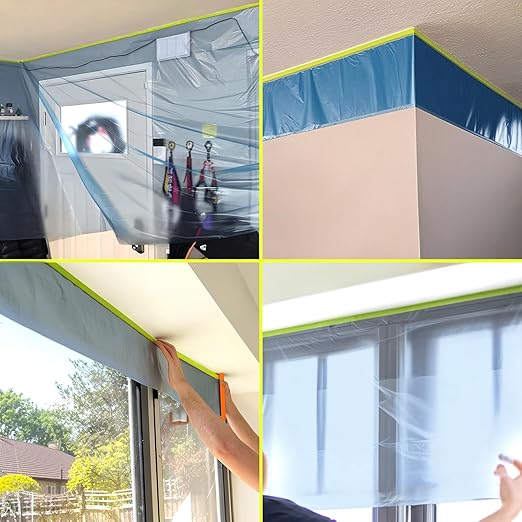 Pre-Taped Masking Film for Painting - 22" x 66' Painters Plastic Sheeting with Automotive Paint Tape and Drape for Covering Cars, Walls, Windows and Furniture Protection (2 Rolls)
