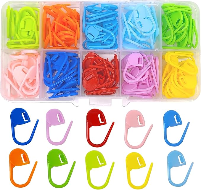 150 PCS Locking Stitch Markers for Knitting, Colorful Plastic Crochet Clips and Knitting Accessories with 10-Compartment Storage Box, Crochet Supplies and Yarn Markers for Craft Projects