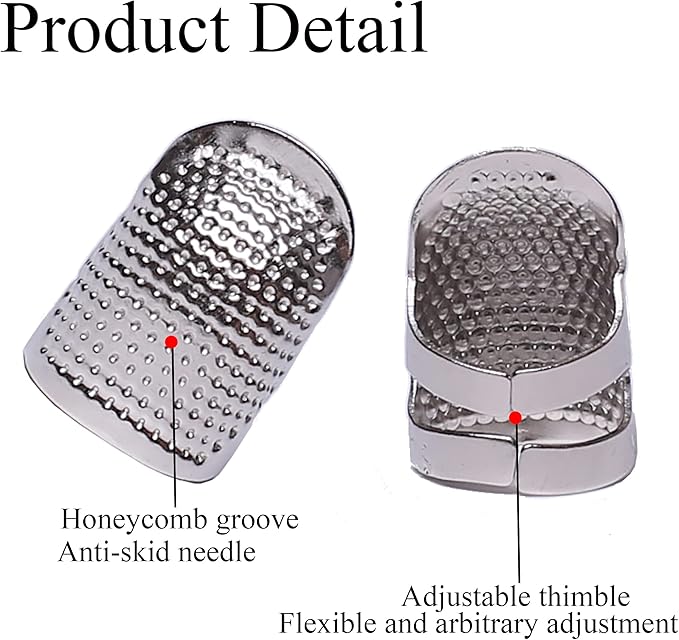 J.CARP 4Pcs Sewing Thimble, Metal Silvery Sewing Thimble Finger Protector, Adjustable Finger Shield Ring Fingertip Thimble Sewing Quilting Craft, Accessories DIY Sewing Tools (2 Sizes, S/M)