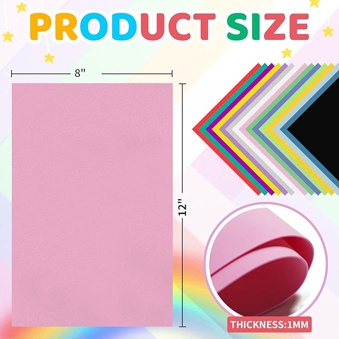 60 Pack EVA Foam Sheets, 12 x 8 Inch, 1mm Thick, Assorted 15 Colors Crafting Sponge Foam Paper for School Scrapbooking and DIY Craft Projects