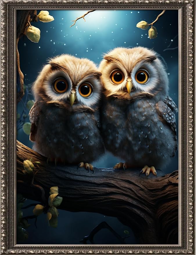 Leczany Cross Stitch Stamped Kit for Adults or Kids - Two Cute Owls | DIY Embroidery Starter Patterns Craft Kit Needlepoint for Beginner | 11CT, 3 Strands | 13x17.7 inches