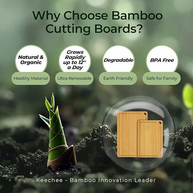 Chopping Board 2-Pcs Natural Bamboo Cutting Board With Juice Channels & Knife-Friendly Finish For Versatile Kitchen Use, Ideal Charcuterie & Chopping Multi-Use