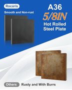 Rocaris Hot Rolled Steel Plate 5/8" x 6" x 6", Pack of 2, Weldable Steel Sheet Metal for Auto Body Repair, DIY Projects, Industrial Support