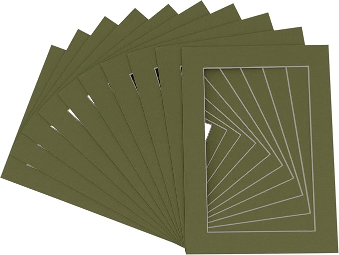 11x14 Mat for 8.5x11 Photo - Precut Dill Green Picture Matboard for Frames 11 x 14 Inches - Bevel Cut to Display Art 8.5 x 11 Inches - Acid Free Pack of 25 MATS with Backing Boards & Clear Bags