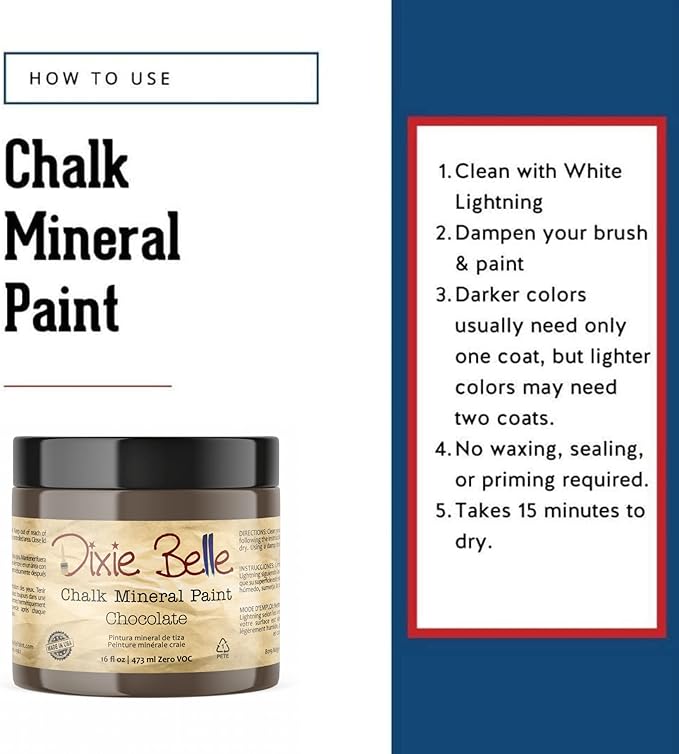Dixie Belle Paint Company Chalk Finish Furniture Paint - Chocolate (16oz) - Matte Creamy Brown Chic Chalk Mineral DIY Furniture Paint