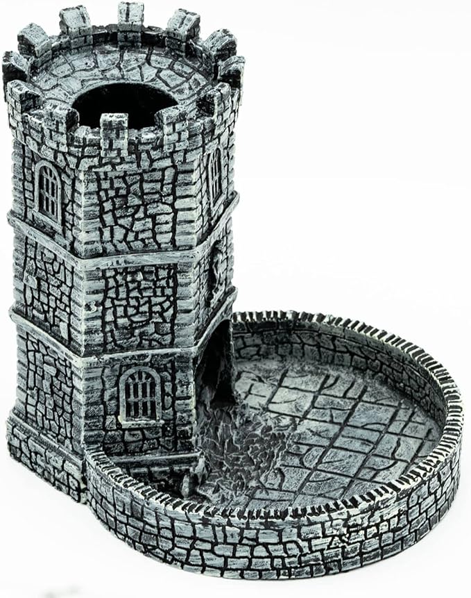 Dice Tower D&D Castle Dice Rolling Tower for Role Playing Game | Easy Roller Perfect for DND Tabletop Game and RPG (Grey)