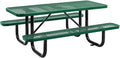 Global Industrial 6’L Rectangular Picnic Table, Expanded Metal, Green Thermoplastic Coating, Attached Benches, 1-1/2” Umbrella Pole Hole, Outdoor-Rated, 1000 lb Capacity, 72” x 30” Tabletop