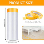Pre-Taped Masking Film for Painting 59inx65ft Plastic Painters Sheeting Tape and Drape Painters Paper Rolls for Automotive Painting Covering (4 Rolls+2 Tapes)