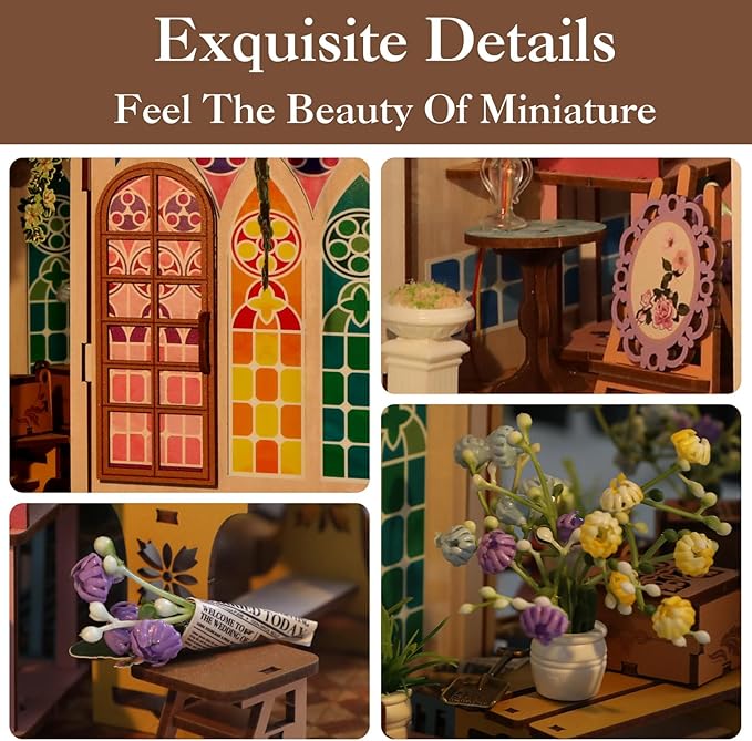 Book Nook Kits for Adults, Miniature House 3D Puzzle Kit for Teens, DIY Crafts for Adults, Bookshelf Decor Garden House with LED Light, Gifts for Family and Friends