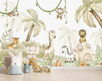 AFZEVEB-Safari Wallpaper Watercolor Animal Nursery Wall murals for Kids Room 114"x74"(Not Peel and Stick)