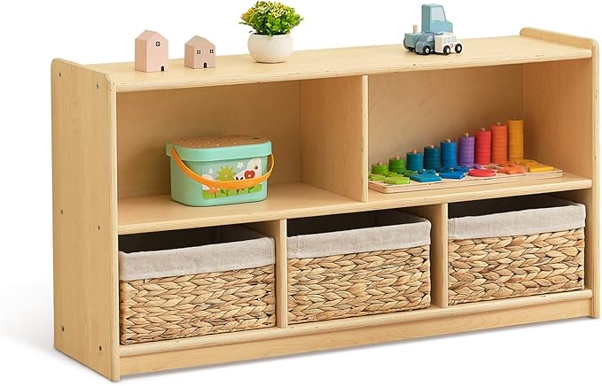 OOOK 5-Compartment Wooden Storage Cabinet, Montessori Shelf for Toy Organizers and Storage, Kids Classroom Organizer, Playroom, Daycare and Preschool Shelf