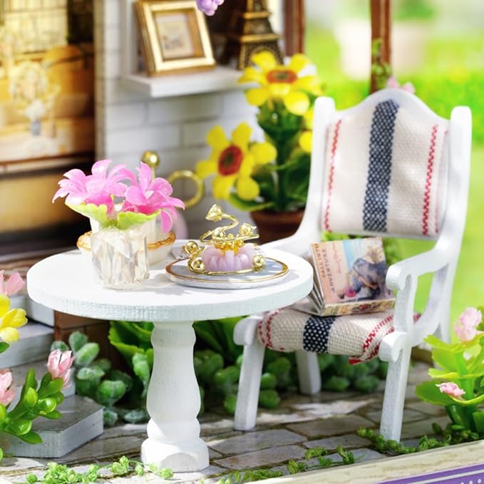 DIY Miniature House Kit, Mini House Building Kit with LED & Dust Cover, DIY Wooden Dollhouse Miniature Kit for Adults Teen, Wooden Crafts Lovely Dollhouse Kit, Leisure Time