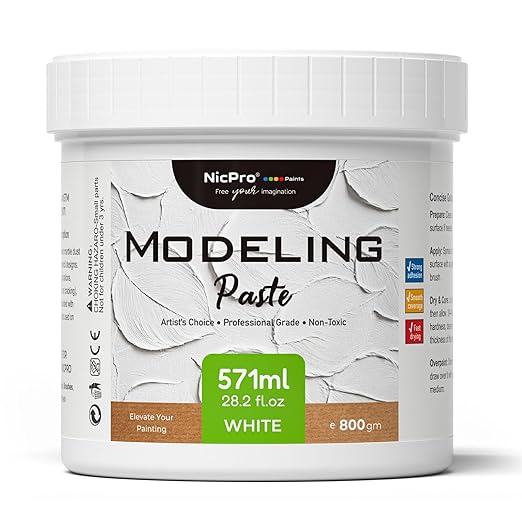 Nicpro Modeling Paste 571 ml / 28.2 oz for Acrylic Painting, High Density Acrylic Medium for Texture Art and Thickness, Structural Molding Texture Paste for Canvas Paint, Art Projects, DIY, 3D Effect