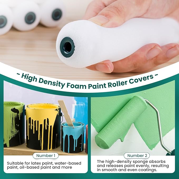 Foam Paint Roller, 20 Pack, 6 Inch Mini Paint Roller Covers, High Density Foam Paint Roller, Small Paint Rollers for All Flat Surfaces, Suitable for Wall，Kitchen Cabinets, Doors, Tables