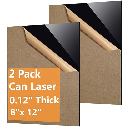 2 Pcs Black Acrylic Sheets for Laser Cutting 3mm 1/8 in Thick 8×12in Hard Acrylic Sheets with Protective Paper for Handcrafts Signs