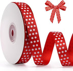 Polka Dot Grosgrain Ribbon 5/8 Inch, 25 Yards Spool Red and White Dot Craft Ribbon for Christmas Gift Wrapping DIY Crafts Hair Bows Sewing Wedding Party Decor and Home Decoration