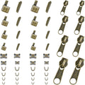 48-Piece Metal Zipper Repair Accessories Set - DIY Sewing Kit with Slider, Retainer, Box Insert, Pin, Top & Bottom Stoppers (Bronze)
