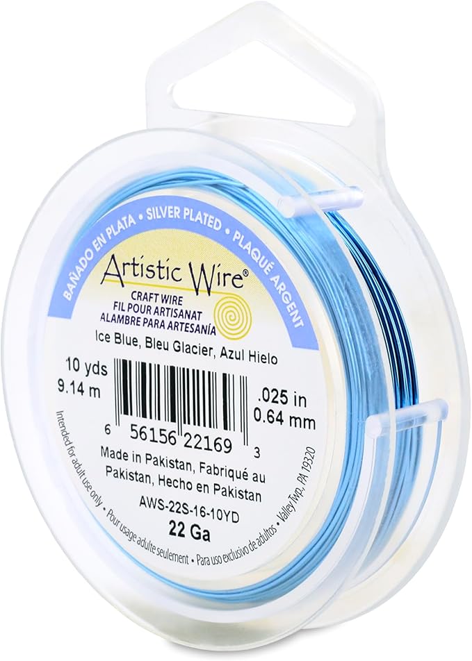 Artistic Wire, 22 Gauge Silver Plated Tarnish Resistant Colored Copper Craft Wire, Ice Blue, 10 yd