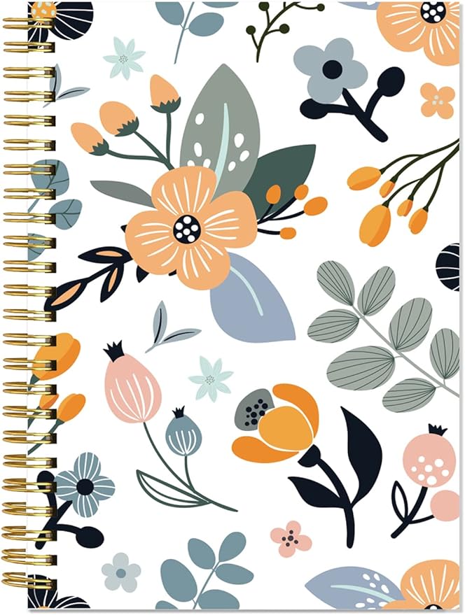 A5 Blank Notebook - 70 Sheets/140 Pages Blank Paper Notebook, 100 GSM Thick White Paper, 5.8" x 8.3" Spiral Blank Journal, Flowers