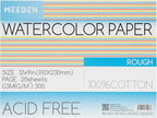 MEEDEN Watercolor Paper Block, 100% Cotton Watercolor Paper Pad of 20 Sheets, 140lb/300gsm, Acid-Free Art Paper for Watercolor, Gouache, Ink and More, 9" x 12" Rough Grain