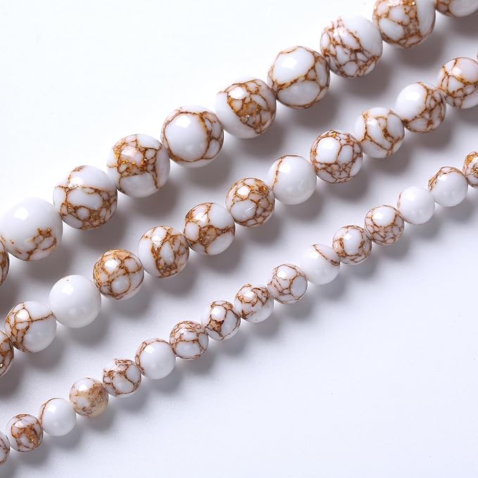 90pcs 4mm White Howlite Spun Gold Stone Beads for Jewelry Making Natural Stone Energy Healing Beads DIY Bracelet Necklace 15" (4mm, White Howlite Spun Gold Stone)