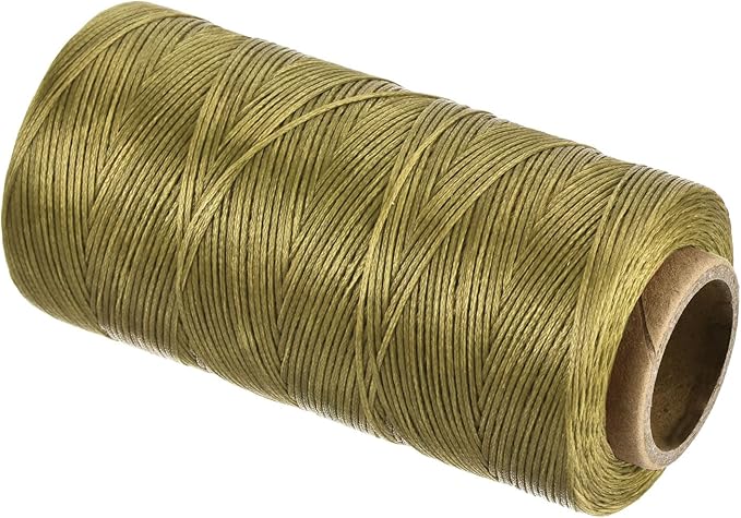 MECCANIXITY Waxed Thread,284 Yard 0.8mm 150D Flat Wax Thread Polyester Waxed String for Leather Sewing Hand Weaving Book Binding Home Decoration,Deep Khaki