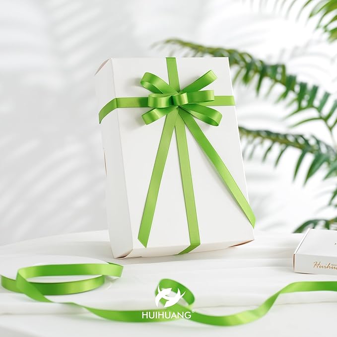 HUIHUANG Lime Green Satin Ribbon 1/2 inch X 50 Yards Continuous, Kiwi Green Double-Faced Satin Ribbon for Gift Wrapping, Bows, DIY Crafts, Flower Bouquet, Wedding Decor, Christmas Decoration