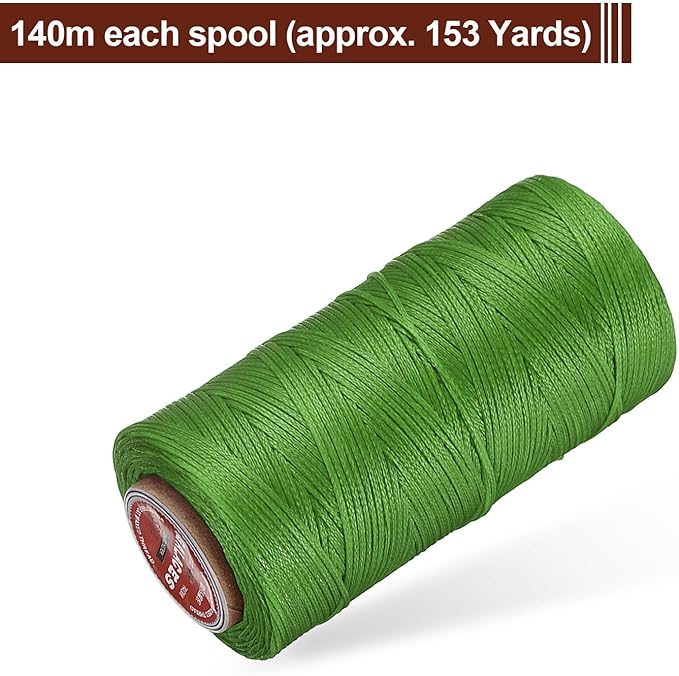 uxcell Flat Leather Sewing Waxed Thread, 140m / 153 Yards Polyester Wax String, 300D Wax Stitching Cord for Leather Crafts, Bookbinding, Bracelets Braided, Light Green